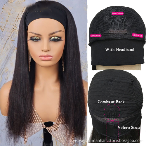 Cheap Selling Wholesale Fashion 150% Density With Headband  human hair wig natural straight hair wig for black women Human Hair